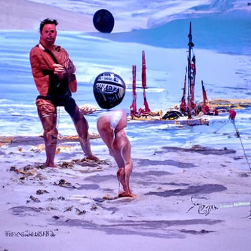 Volleyball Game on the Beach as Oil Painting