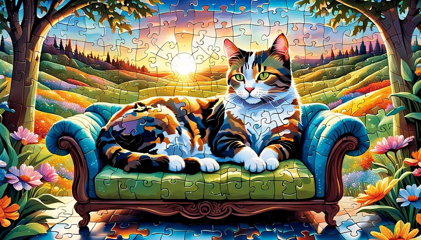 Puzzle Piece Cat Sleeping in Sunlight