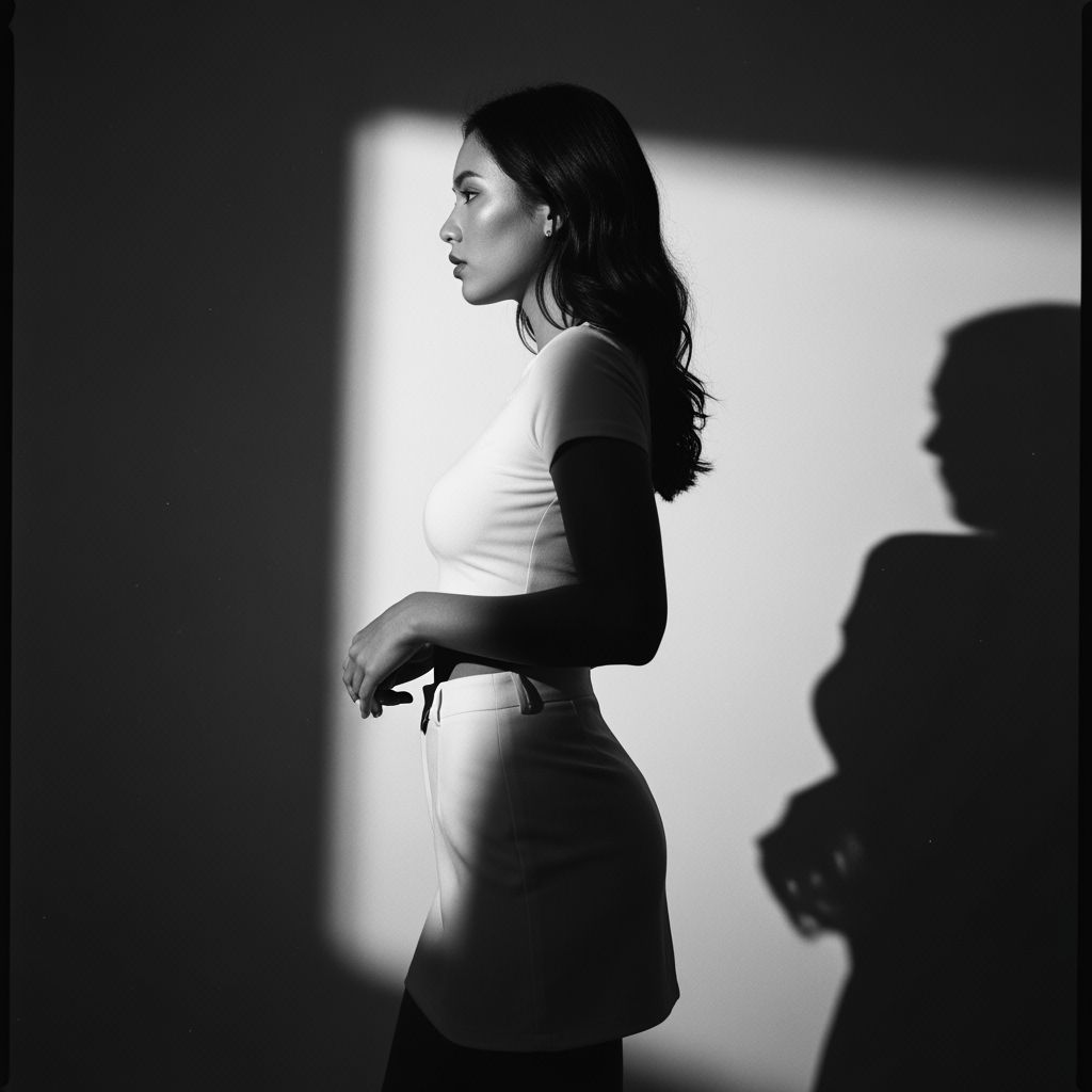 Black and white fine art photography of a young woman in pro...