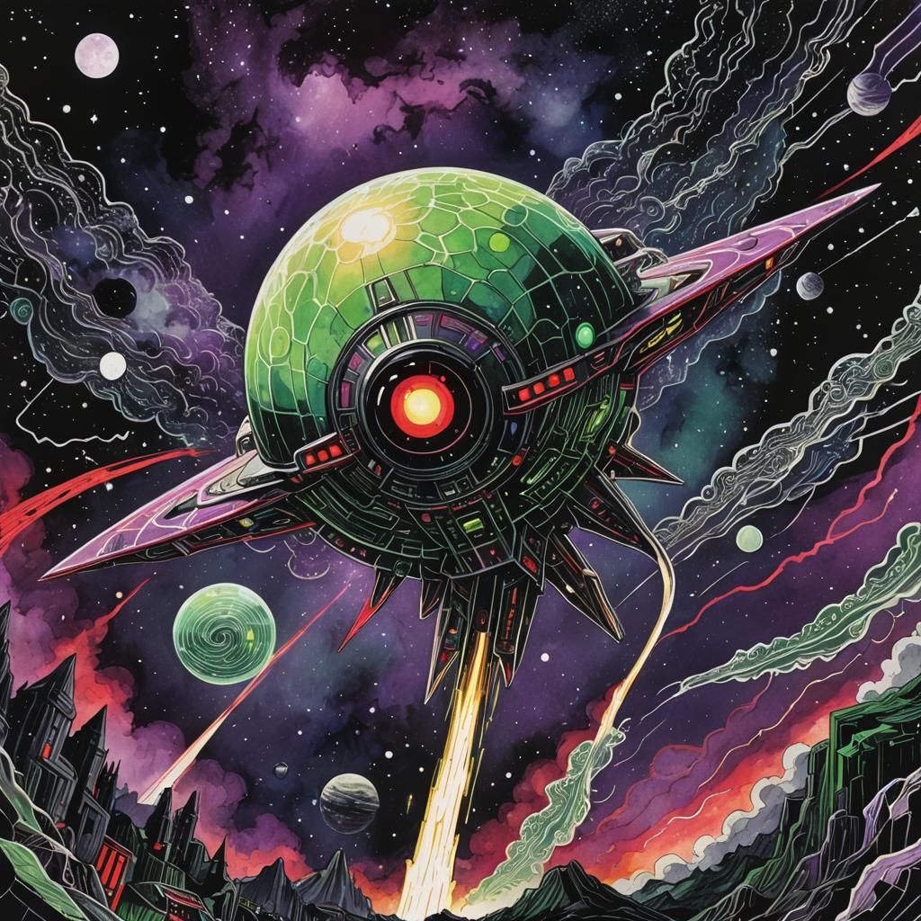 Cosmic Horror: Spacecraft Confronts Planet in 80s Anime Styl...