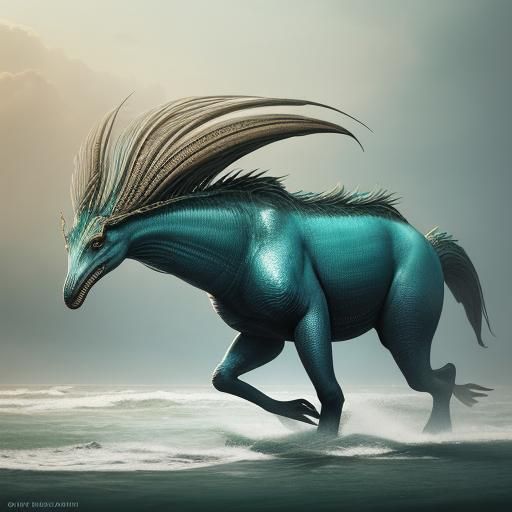 an awkward alien creature called a Jiisaføappulixë on a natural alien seashore/a quadruped with 2 exaggerated long limbs...