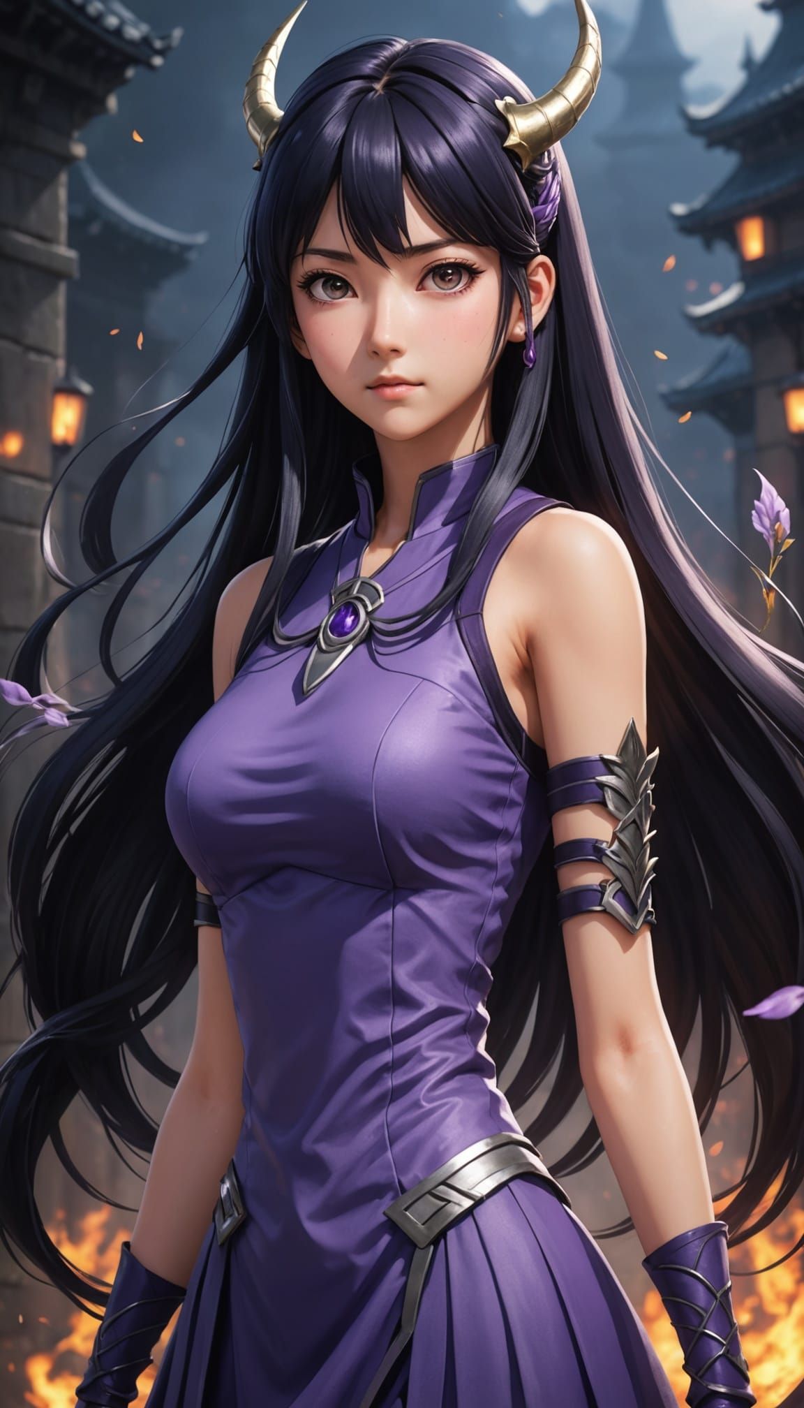 Ethereal Anime Goddess with Sidewings and Purple Attire