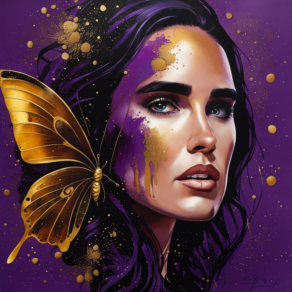 Jennifer Connelly Galactic Butterfly Portrait in Acrylic
