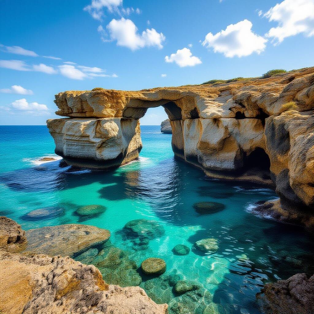 Dramatic Rock Formation in Turquoise Ocean at Golden Hour