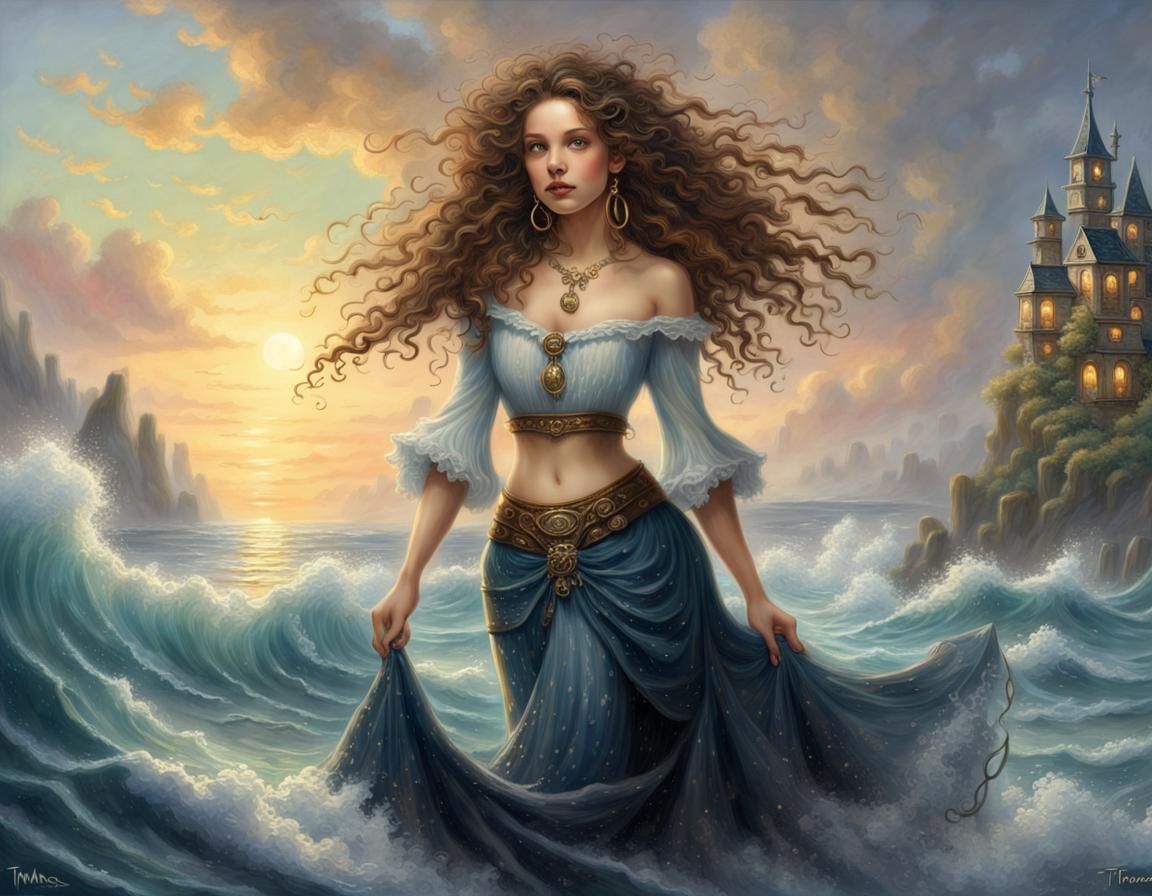 Bohemian Witch by the Ocean in Digital Art