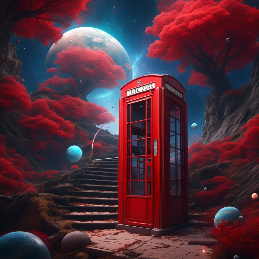 Red Telephone Box to Space, Matte Painting