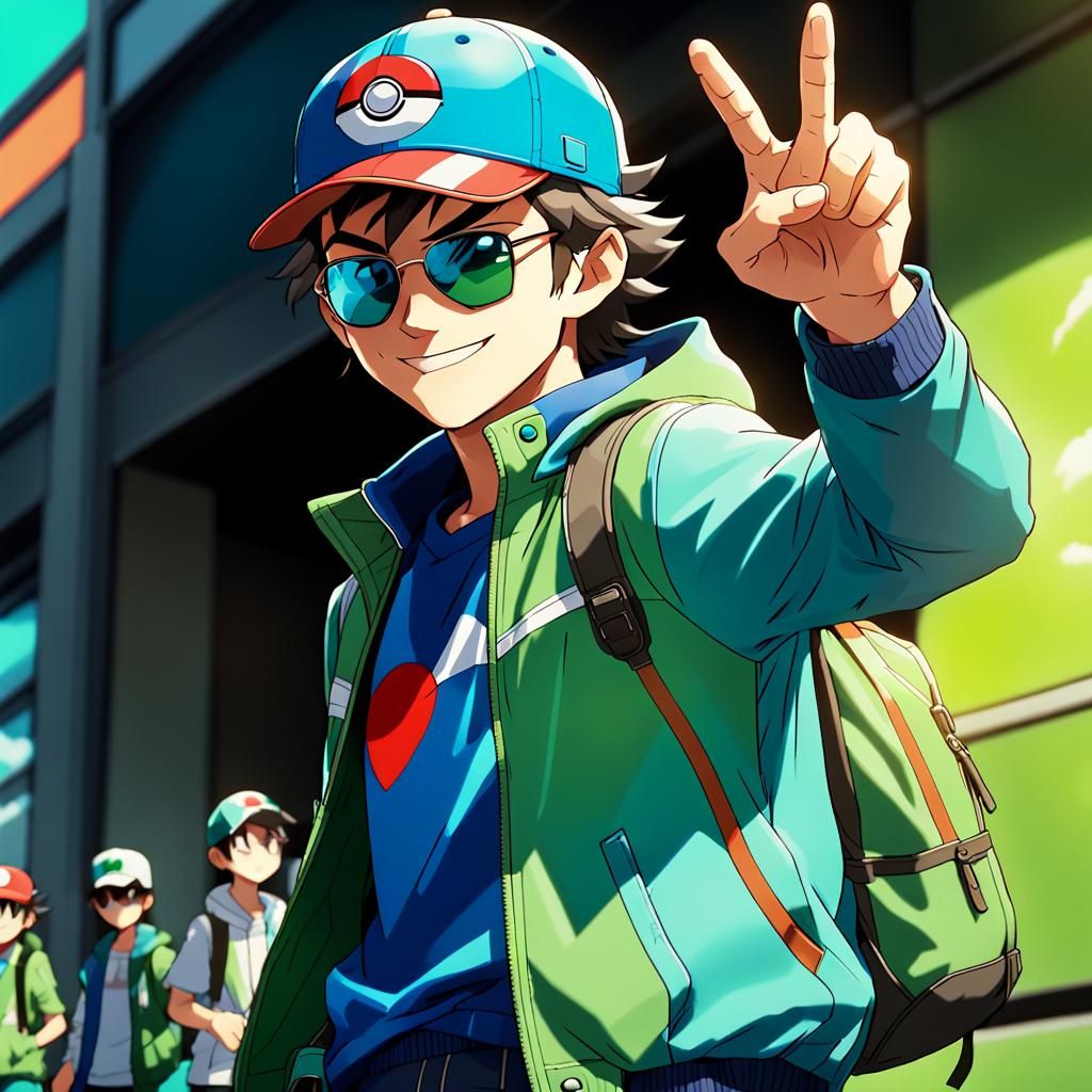 Anime Style Pokémon Trainer with Green Jacket