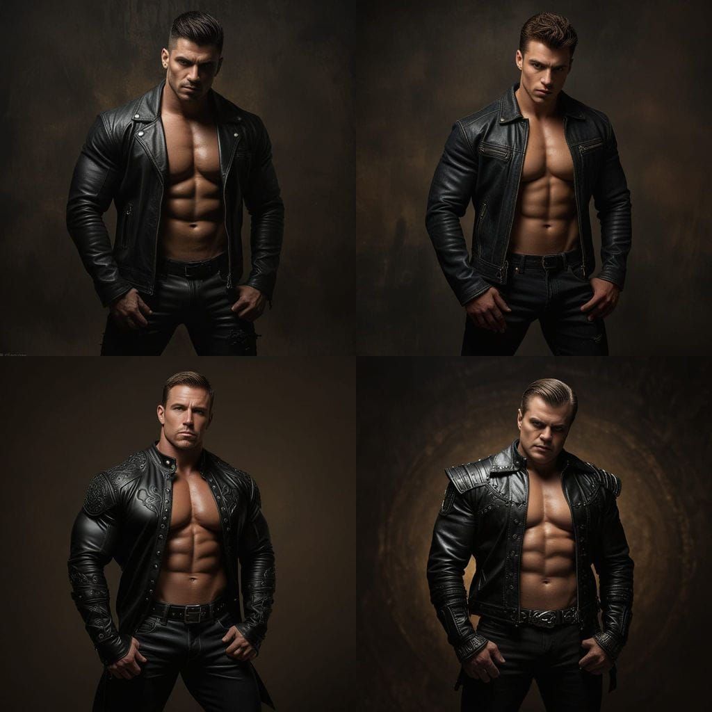 Chiseled Bodybuilder in Leather Attire