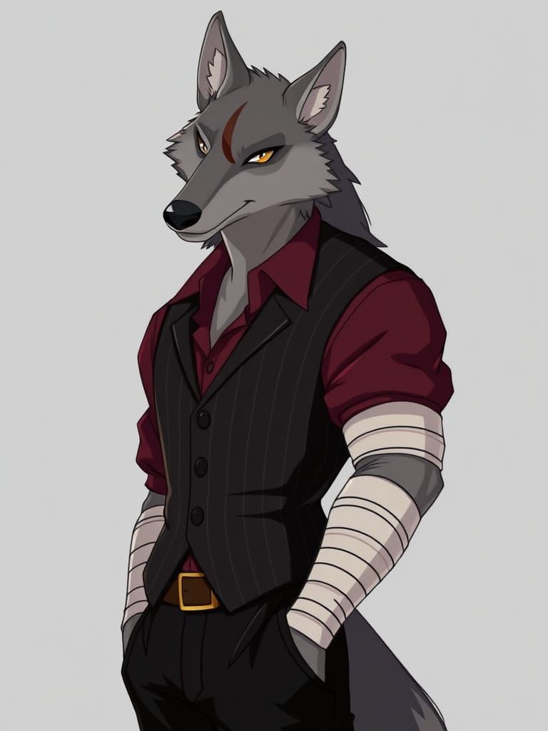 Gray Wolf Anime Portrait in Disney Style