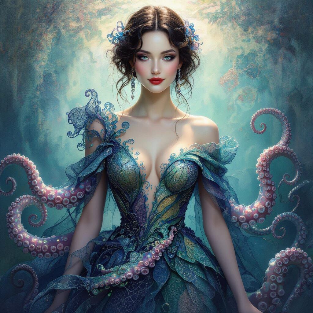 Surreal Octopus Woman Portrait in Fractal Couture