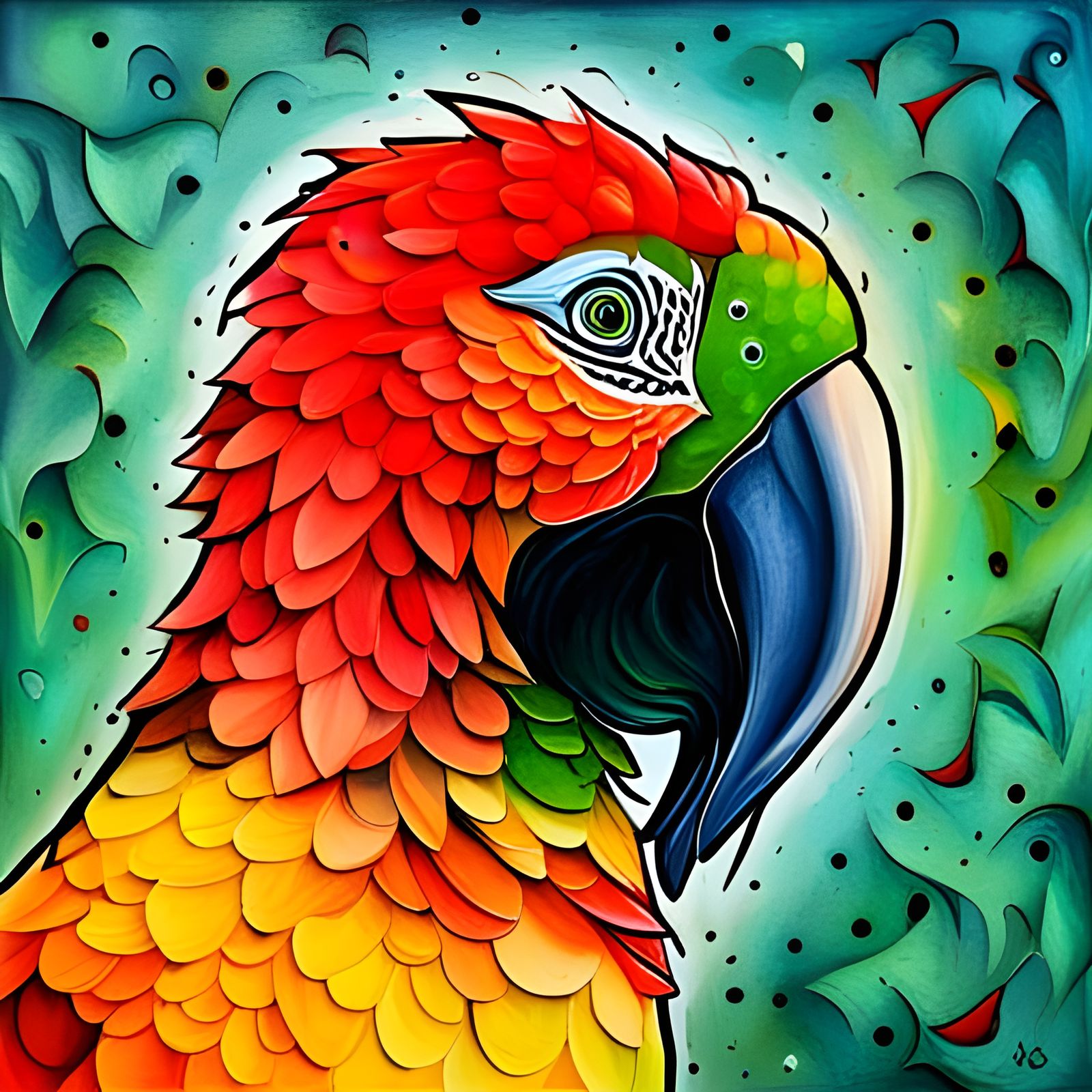 Abstract Pirate Parrot Art in Complementary Colors