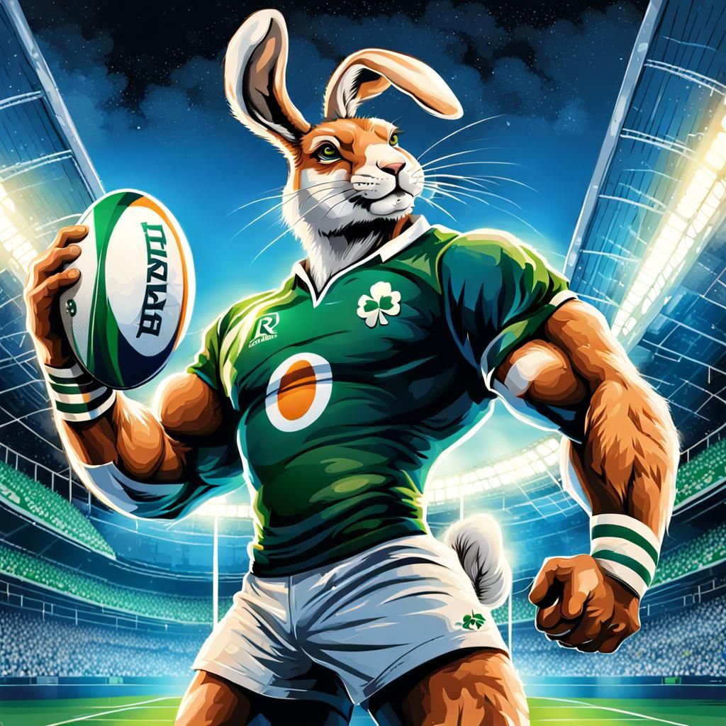 Hare Rugby Player in Irish Jersey Illustration