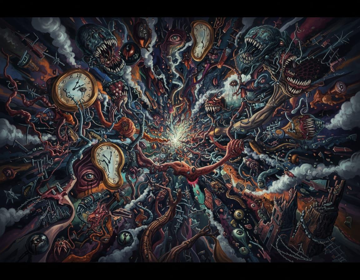 Chaotic Abstract Imagery in Dark Surrealist Style
