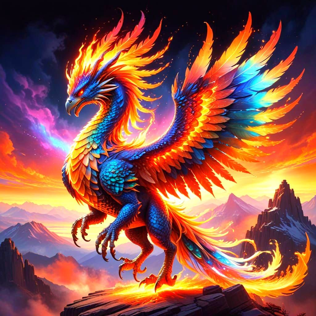 Majestic Dragon Phoenix Ascending: Airbrush Art