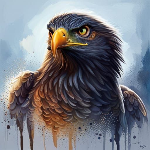 Dramatic Black Eagle in Splash Art Style