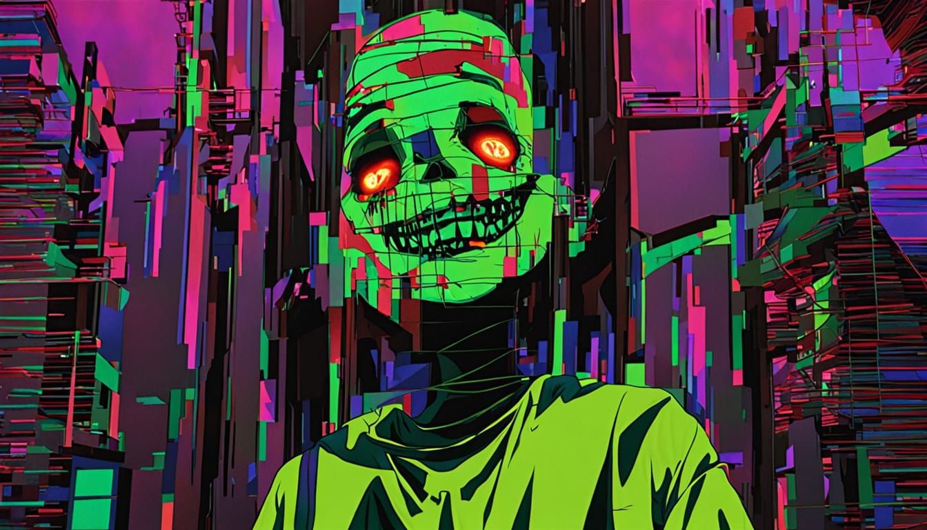 Junji Ito Horror: Distorted Student in Glitch Art