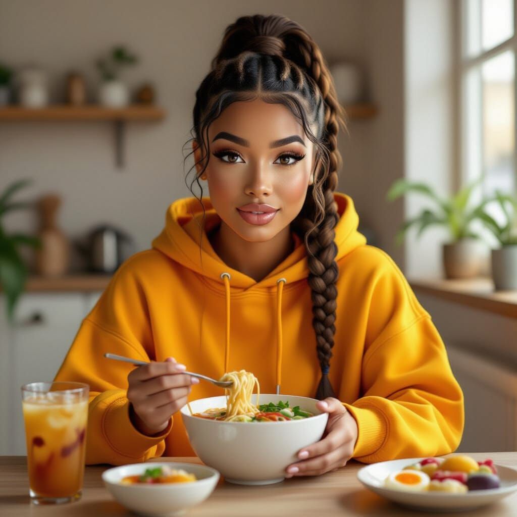 Realistic Portrait of ASMR Influencer Talia Tate Enjoying Mu...