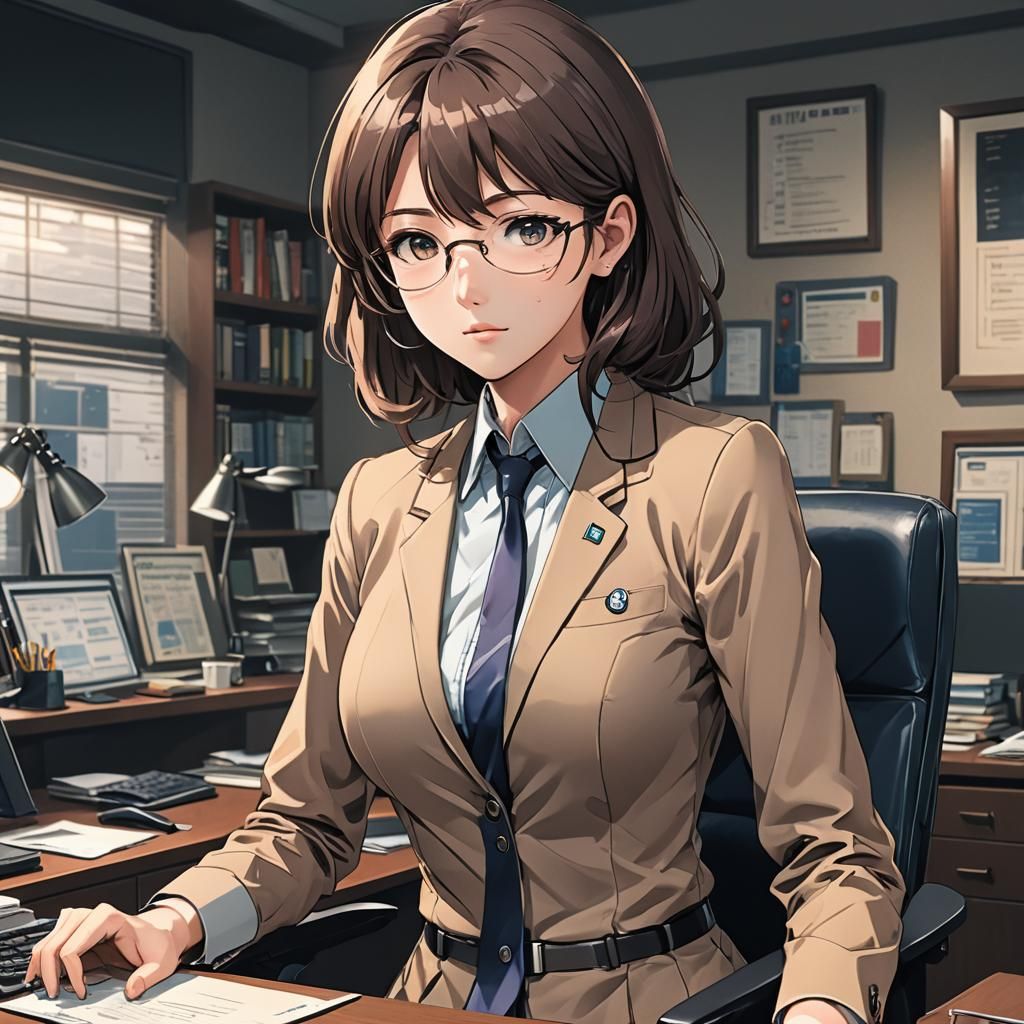 Anime Secretary in Cel-Shaded Style