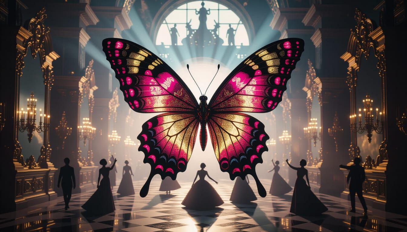 Cyber-Butterfly Over Venetian Palace in Epic Fantasy Style