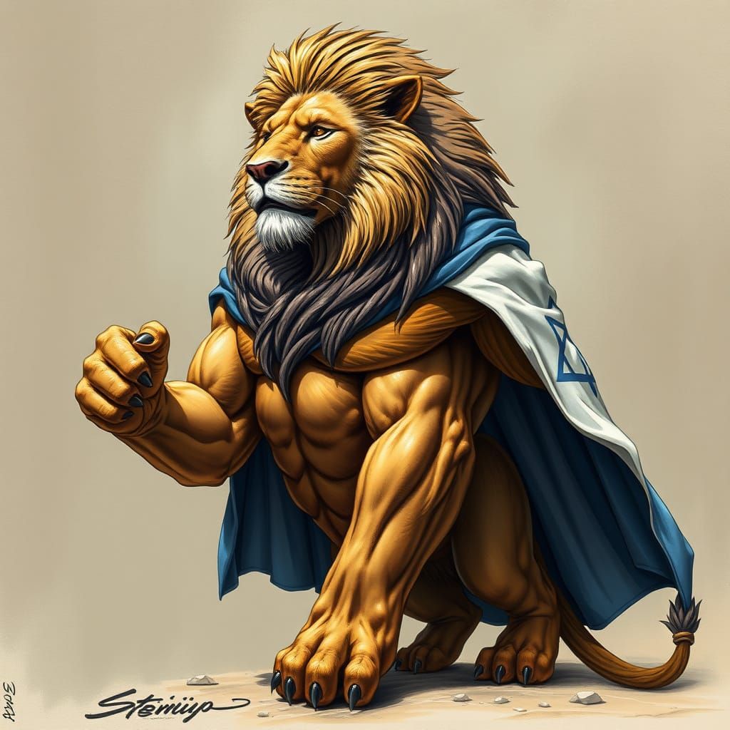 Majestic Lion with Israeli Flag in Dynamic Art Style