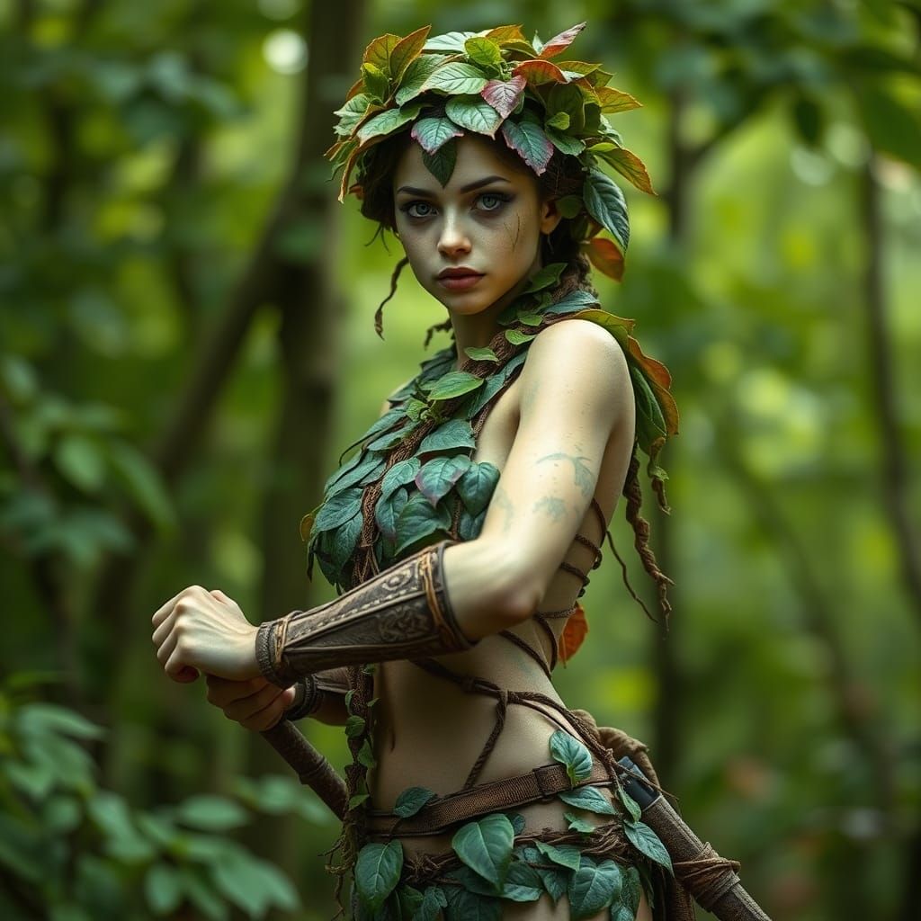 Plant Woman Warrior in Forest