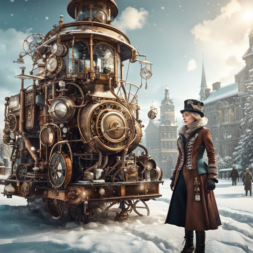 Steampunk Figures in Winter Wonderland