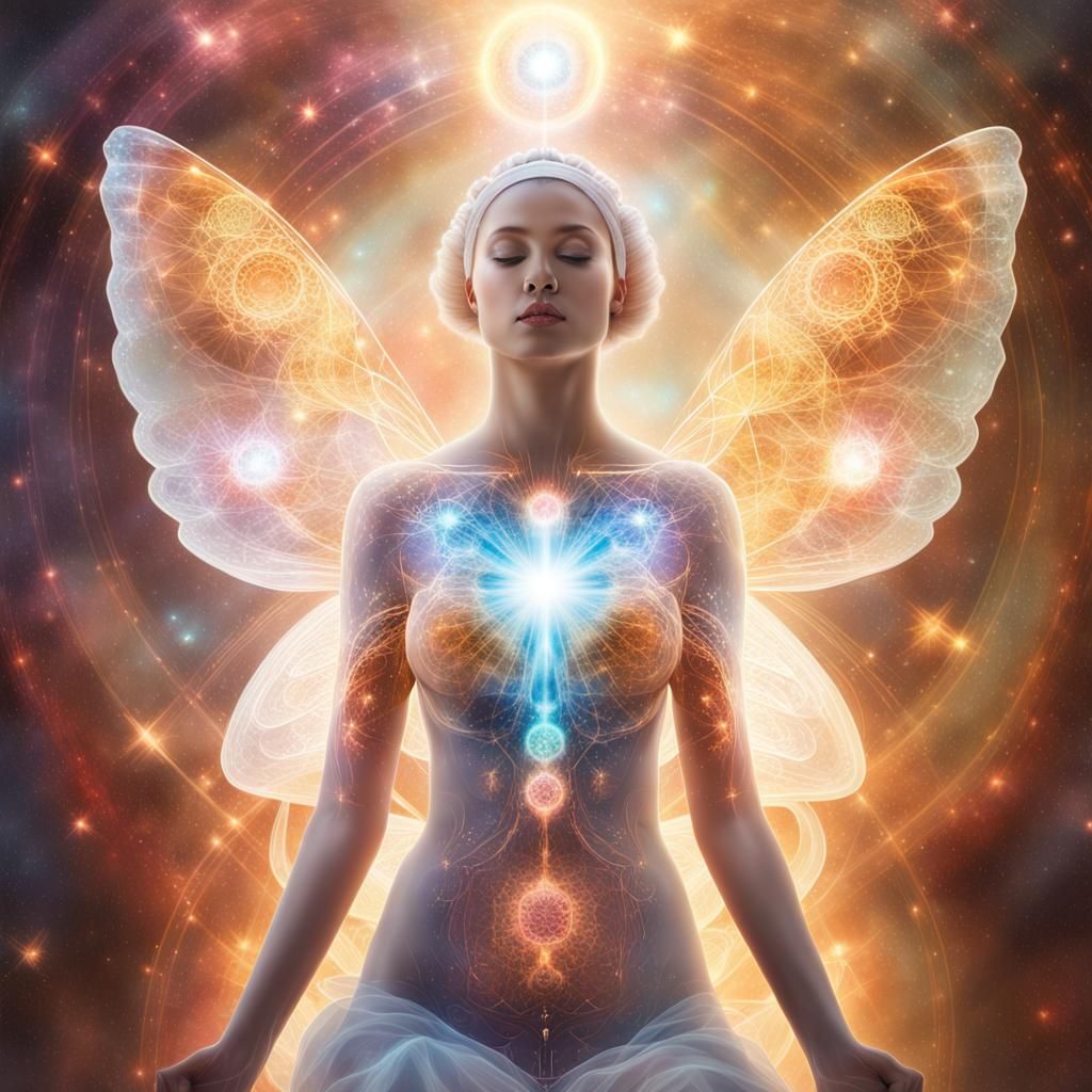 Angelic Figure with Butterfly Wings in Sacred Geometry