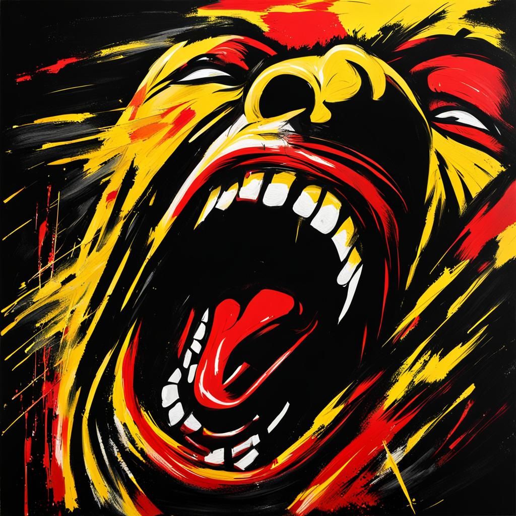 Screaming Face: Action Painting in Red and Yellow