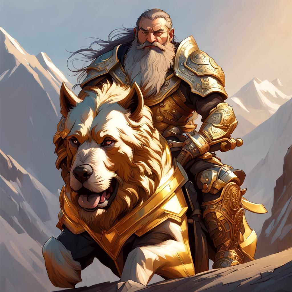 Armored Dwarf Warrior on Mastiff, Digital Art