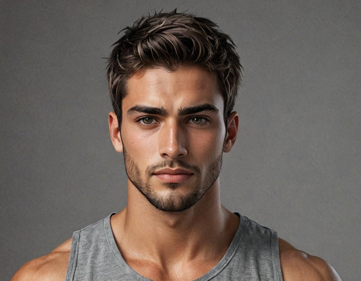 Realistic Portrait of a Handsome Man with Grey Eyes