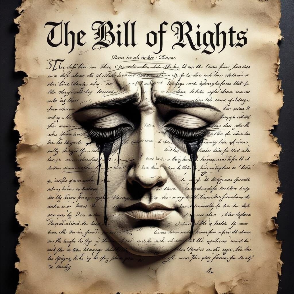 Sad US Bill of Rights Face with Falling Tears