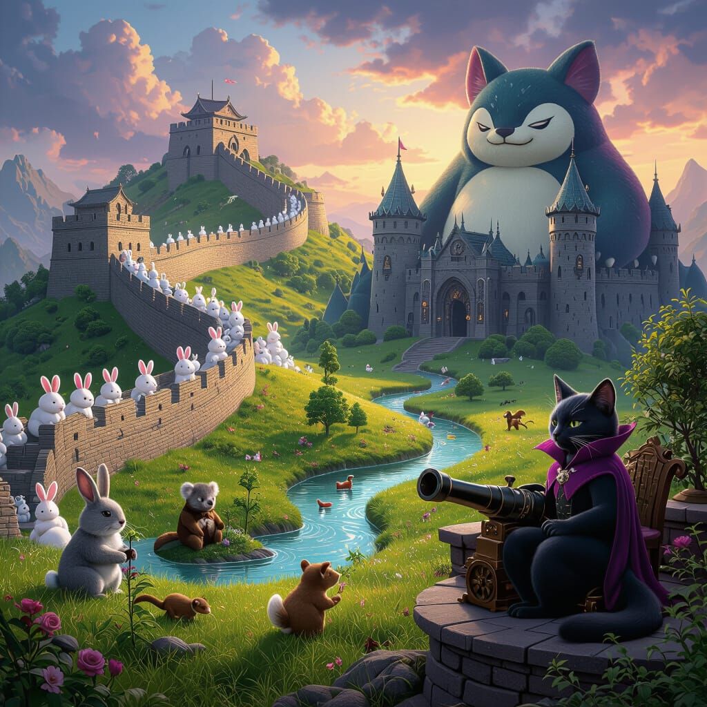 Whimsical Dark Fantasy: Bunnies, Snorlax Fortress, and Forbi...
