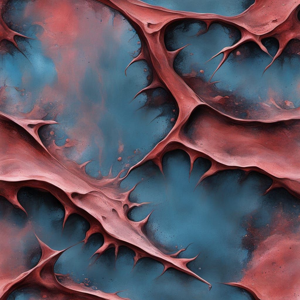 Abstract Surrealism Painting of a Cyberpunk Cavern