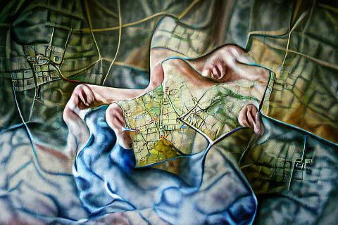 Antique Map as Oil Painting on Canvas
