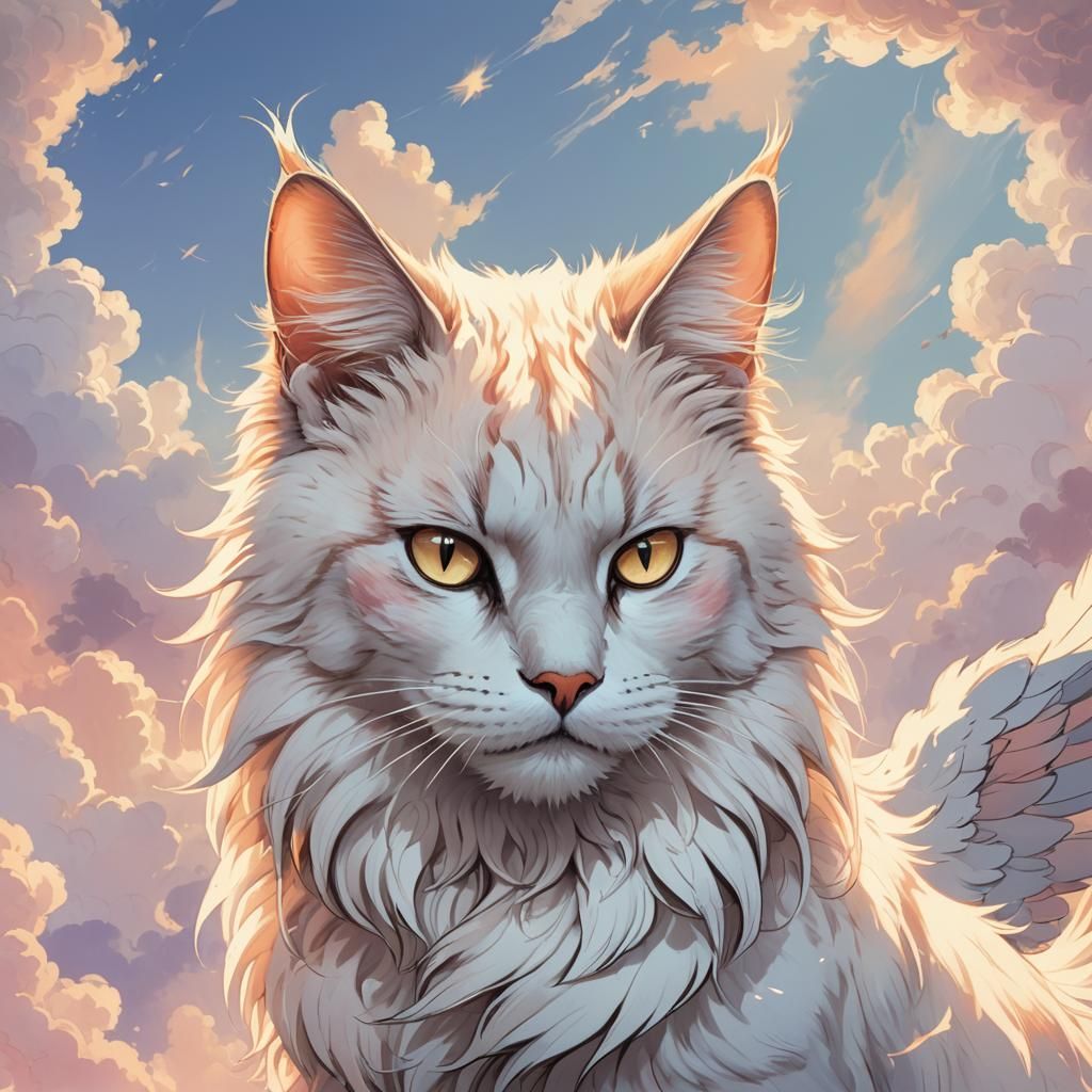 Anime Cat Portrait with Angelic and Demonic Features
