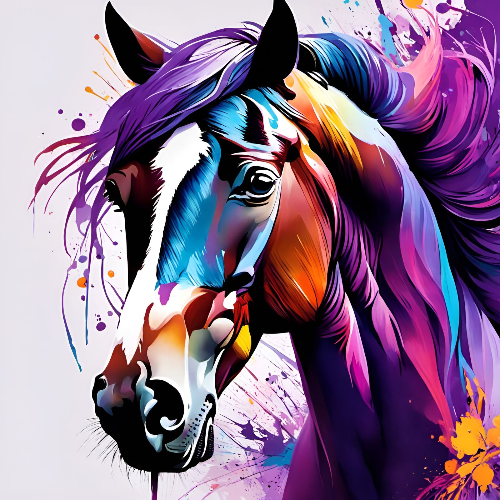 Adorable Colorful Horse in Hyperrealistic Splash Art