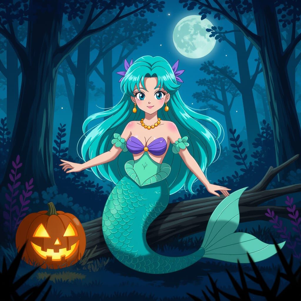 Mermaid Bulma Halloween Forest Scene