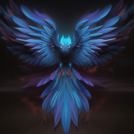 Blue phoenix rising up in the air