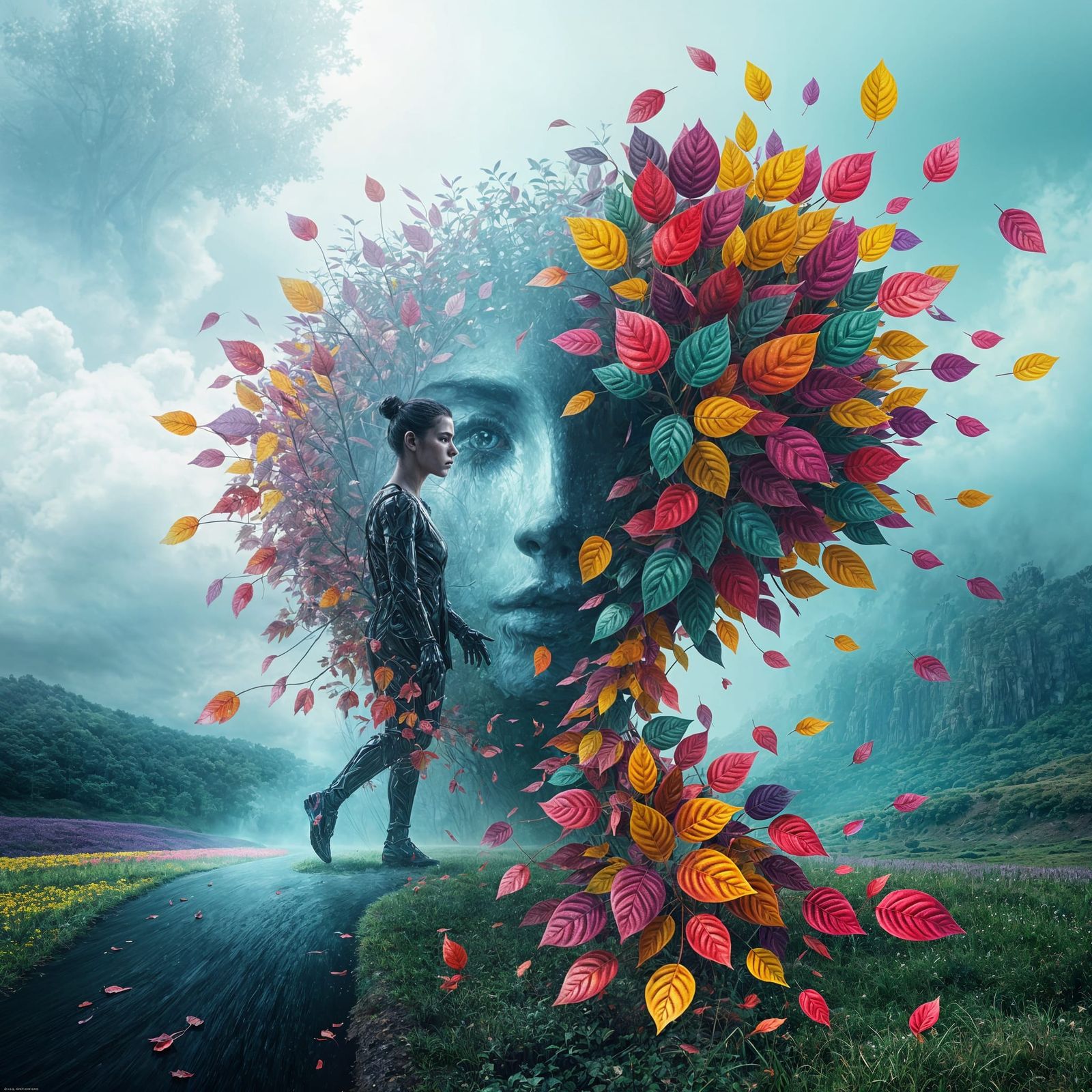 Surreal AI Art: Human and Digital Contrast