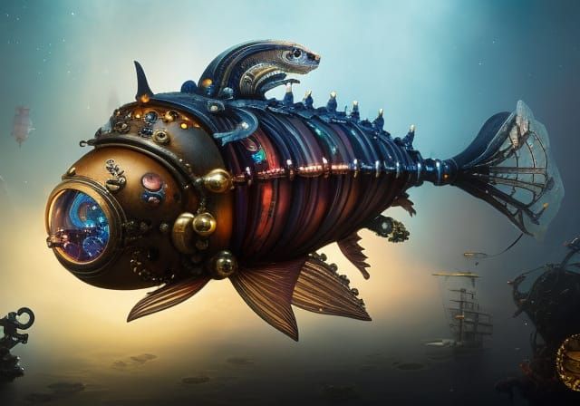 Steampunk Anglerfish Spaceship in Eldritch Outer Space