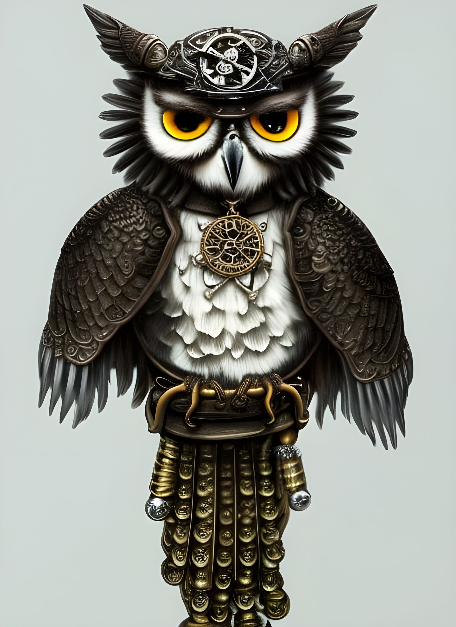 Ornate Steampunk Snowy Owl in Teal and Gold