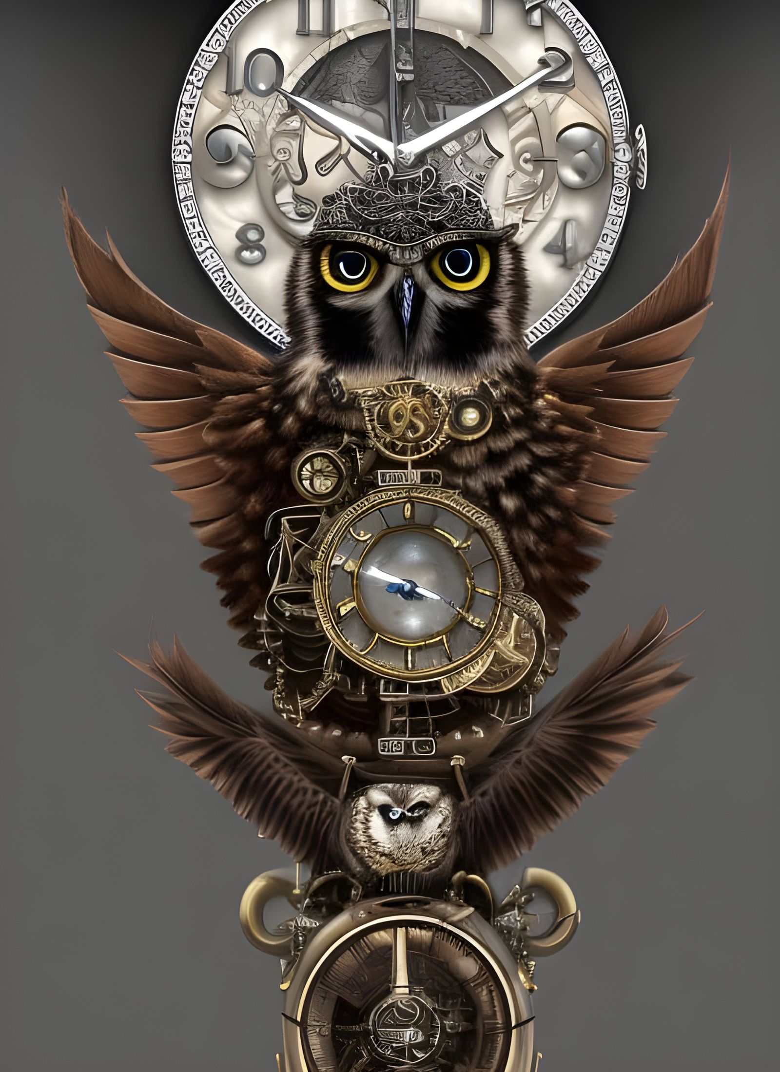 Ornate Steampunk Snowy Owl in Dark Lighting
