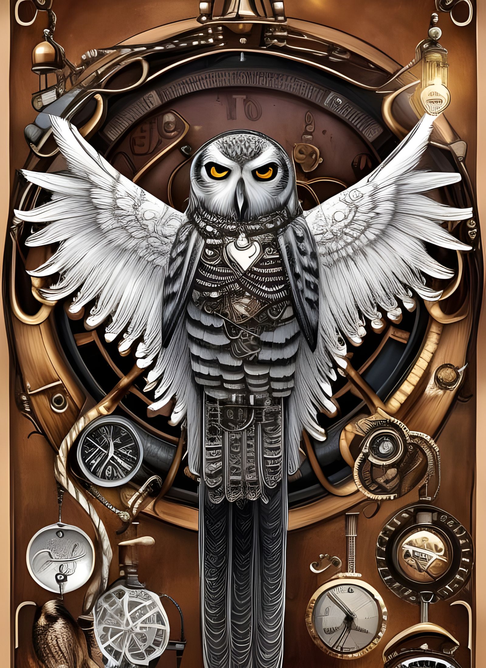 Ornate Steampunk Snowy Owl in 8K Resolution