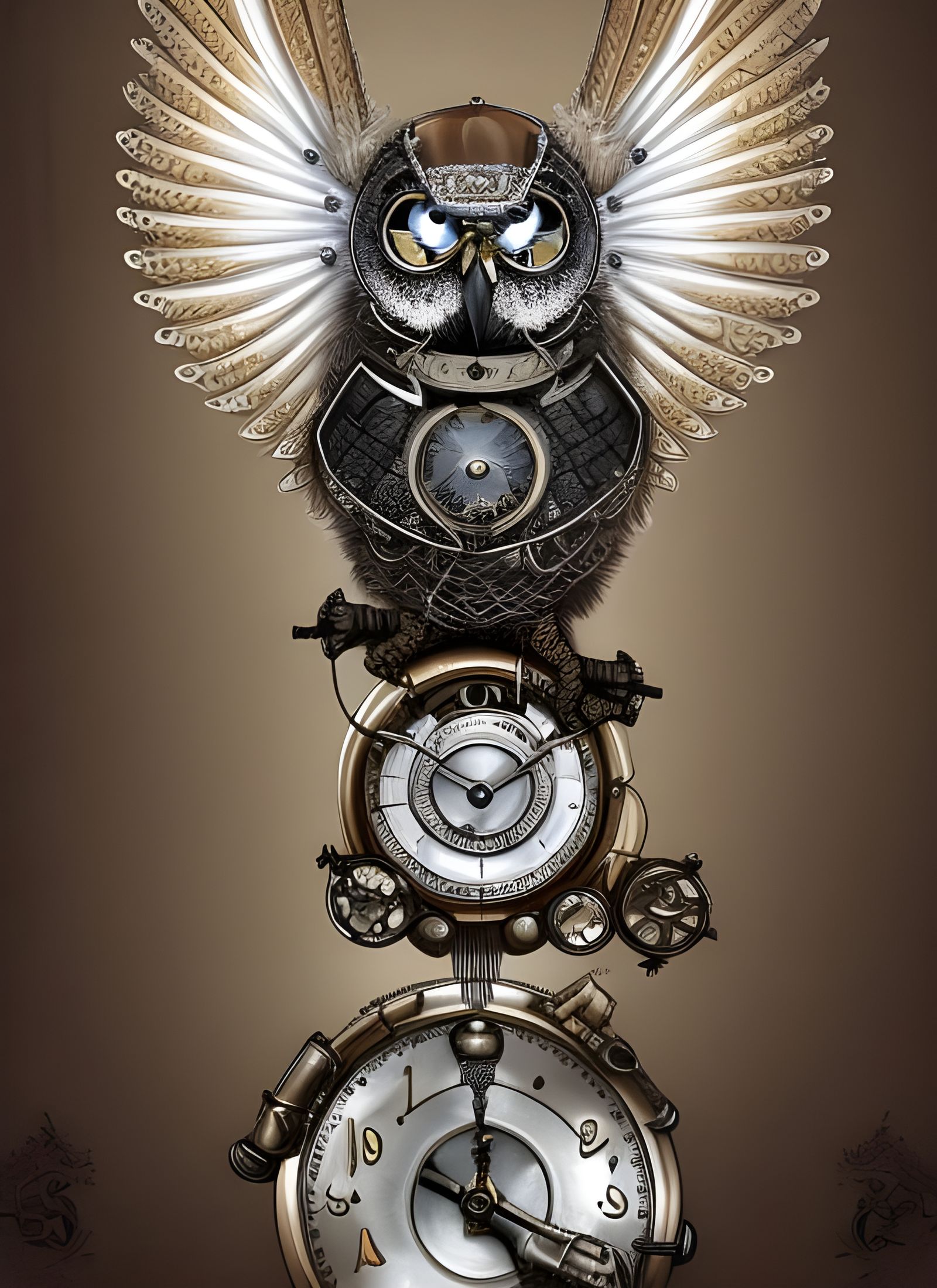 Ornate Steampunk Snowy Owl in 8K Resolution