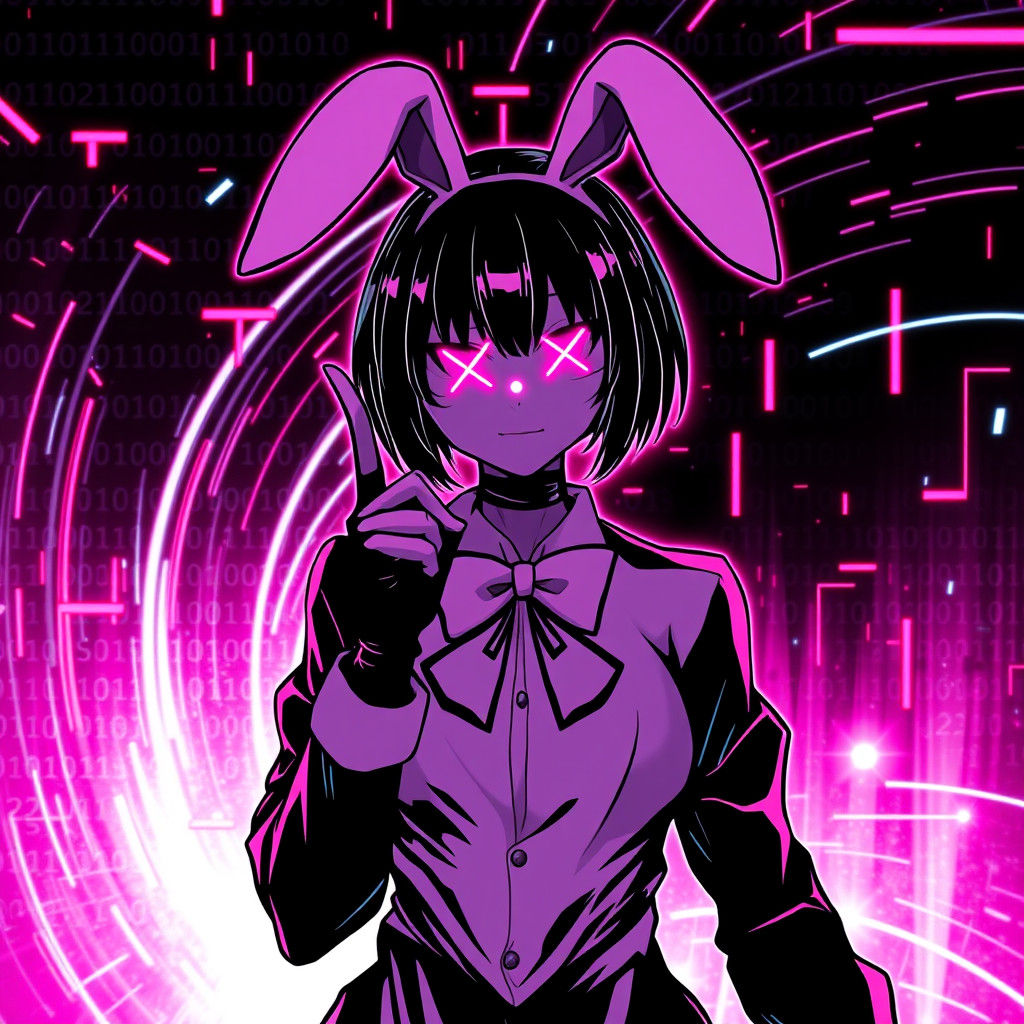 Futuristic Glitch Art of Bunny Girl in Blacklight