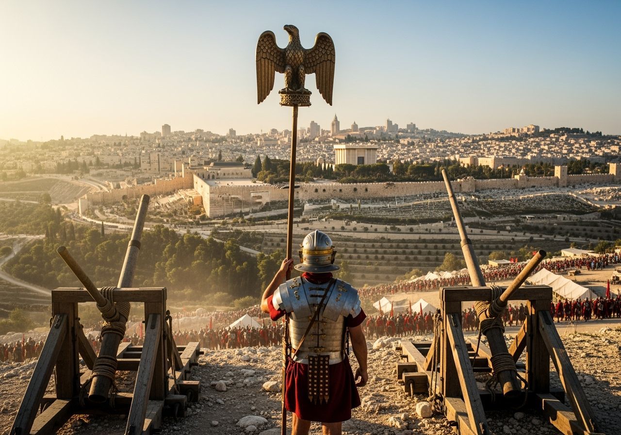 Roman Soldier Overlooking Jerusalem During Siege in 70 AD