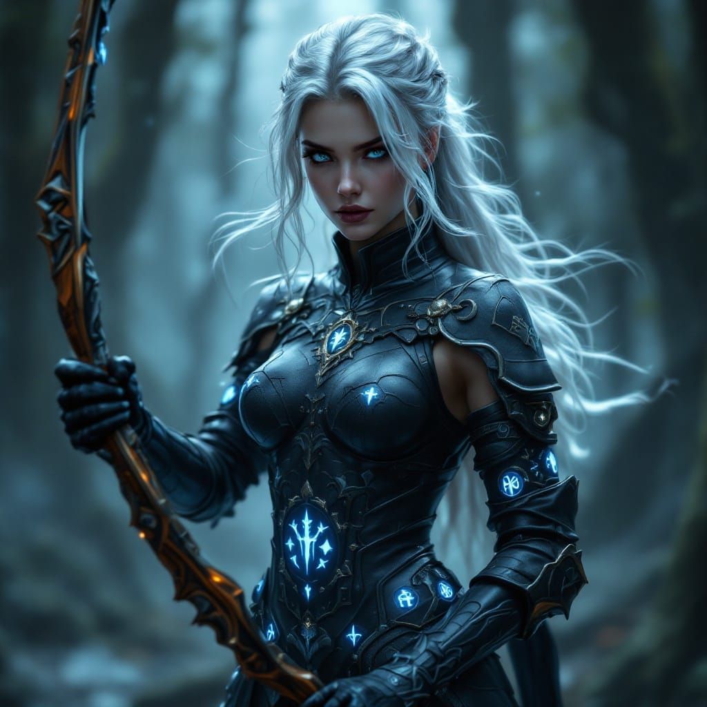 Dark Fantasy Demon Hunter in Shimmering Leather Armor