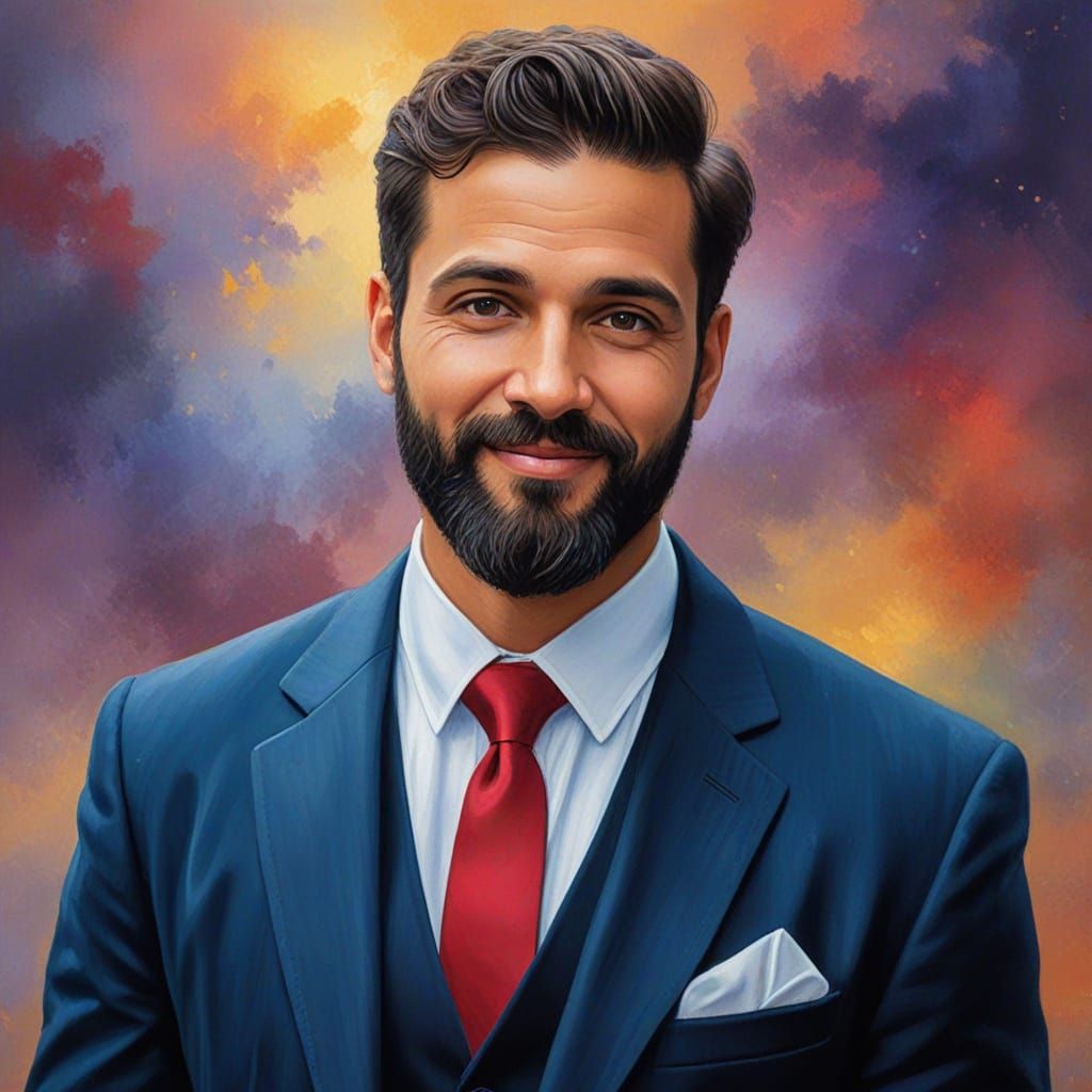 Man in Red Velvet Suit, Klimt-Inspired Impressionism