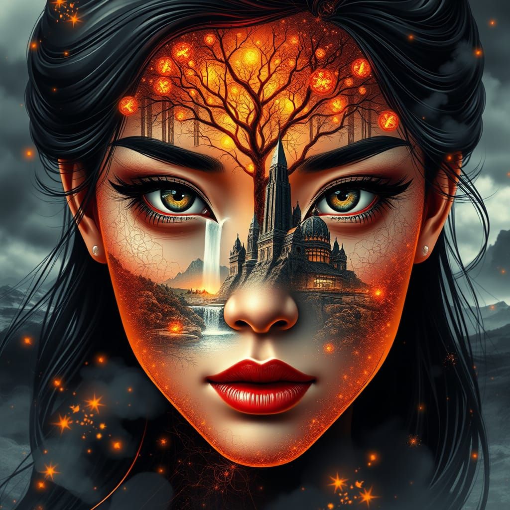 "A fascinating and charming human face, with striking and magnetic features, captivating the viewer with An intense and ...