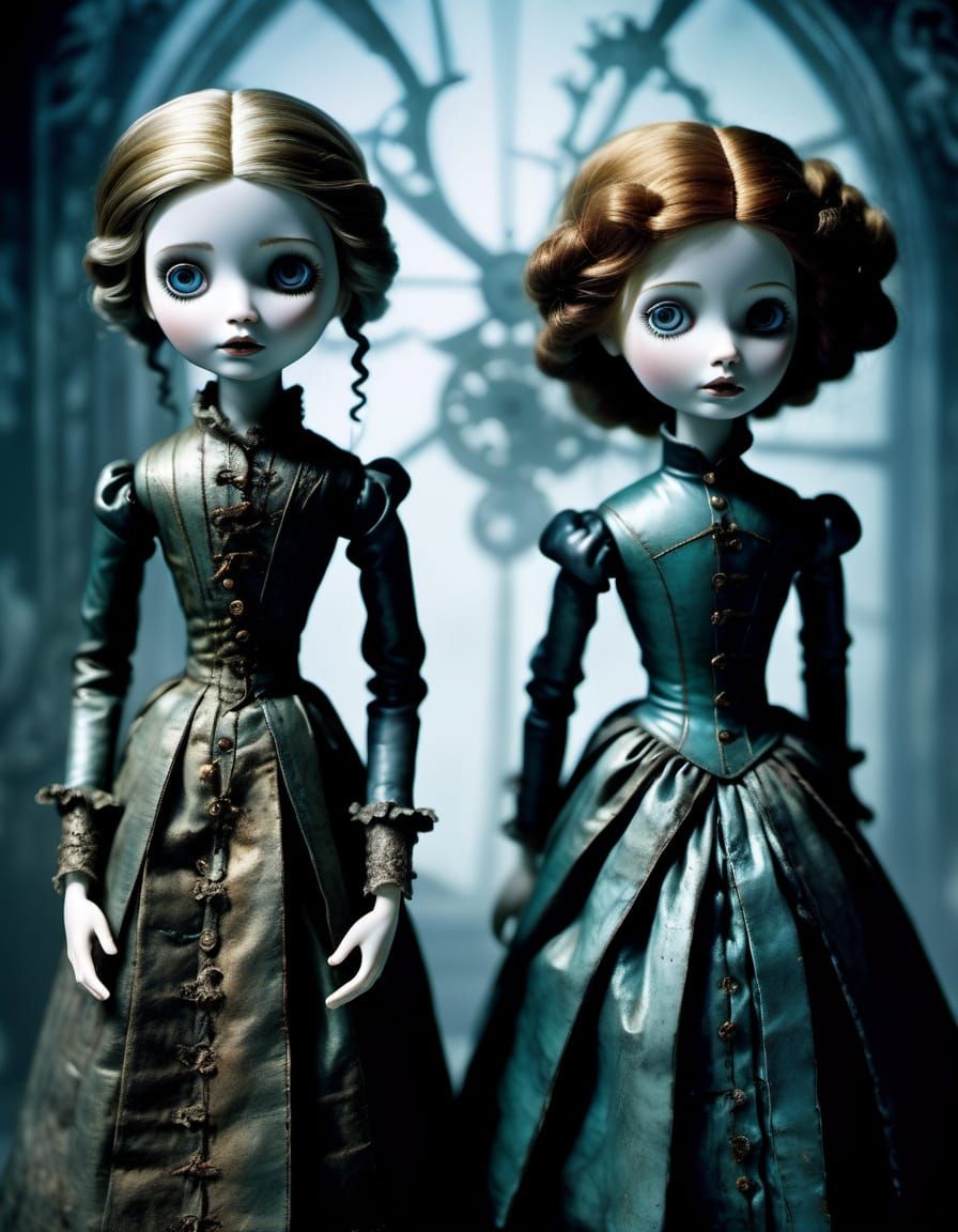 Victorian-Era Porcelain Dolls Frozen in Chiaroscuro